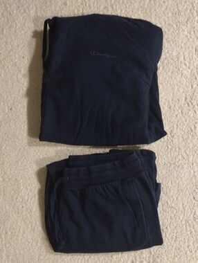 Champion Navy Blue Tracksuit Hoodie Sweatpants Sweatshirt Joggers Set Sweatsuit